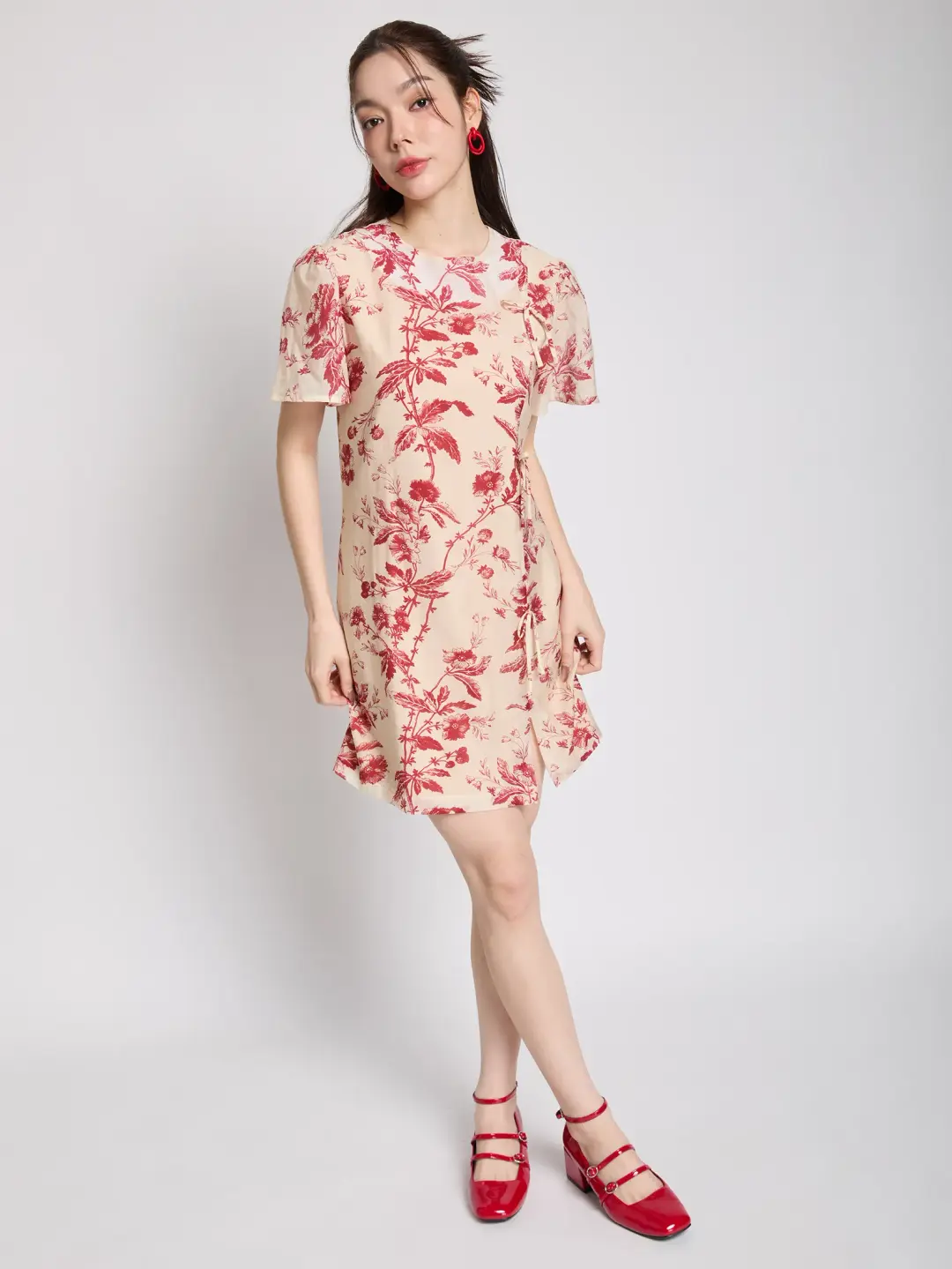 fof womenminidressshortsleevescnyprintred cds25692907 2