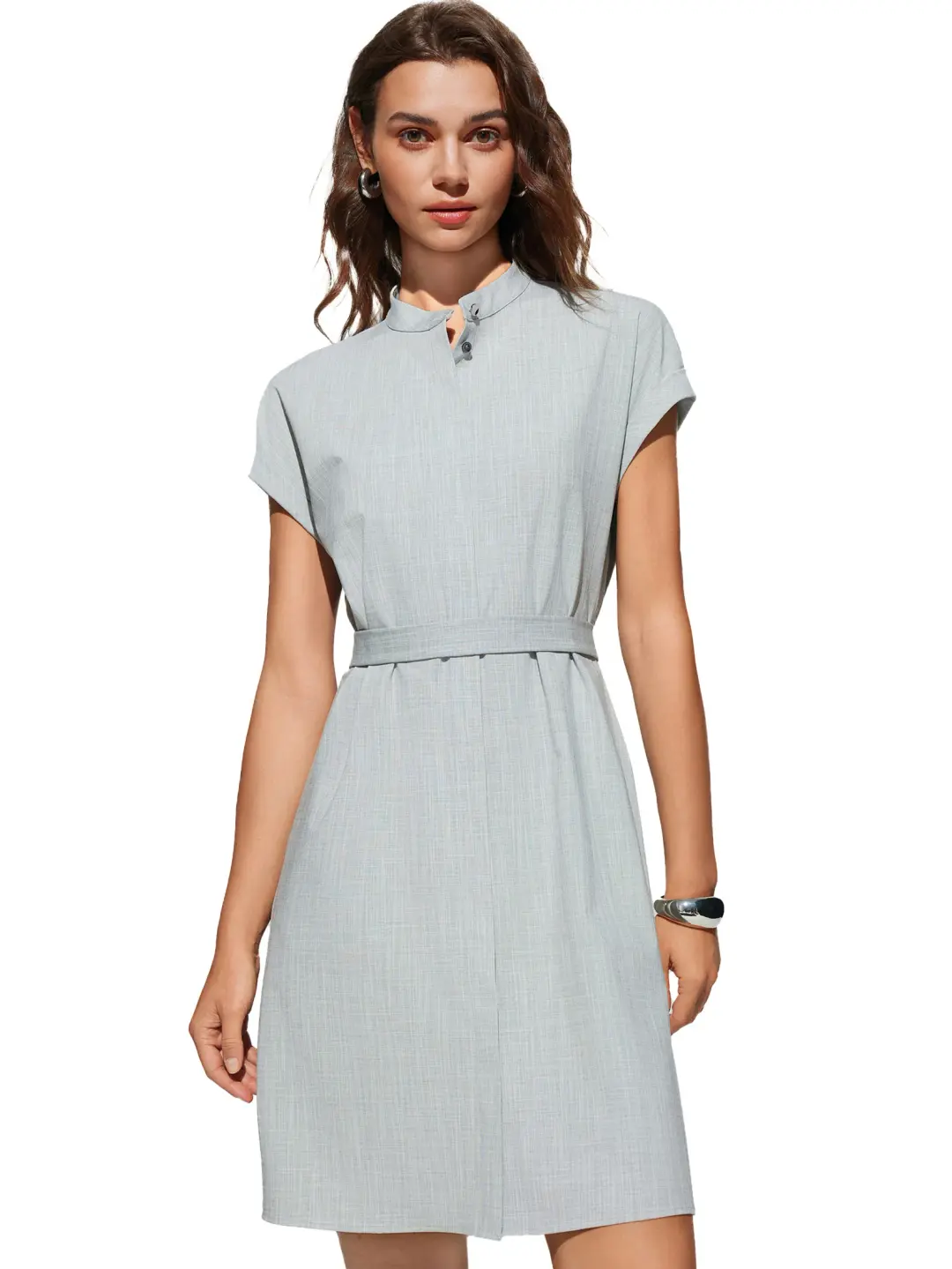g2000 womenclothingstandcollarshirtdressshiftshapegrey mkp1938611 1