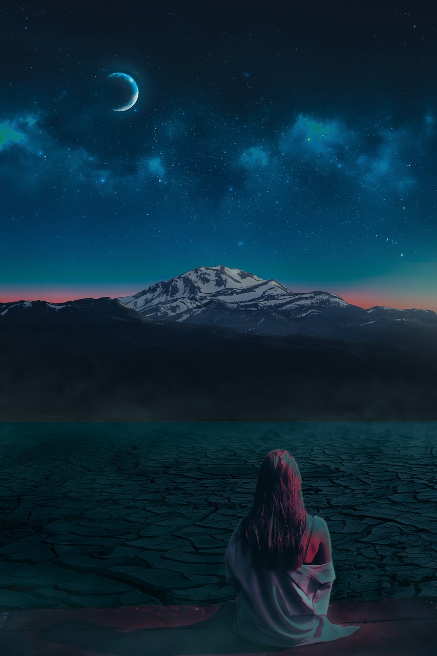 night, girl, woman, young woman, women, landscape, fog, people, nature, night sky, sky, human