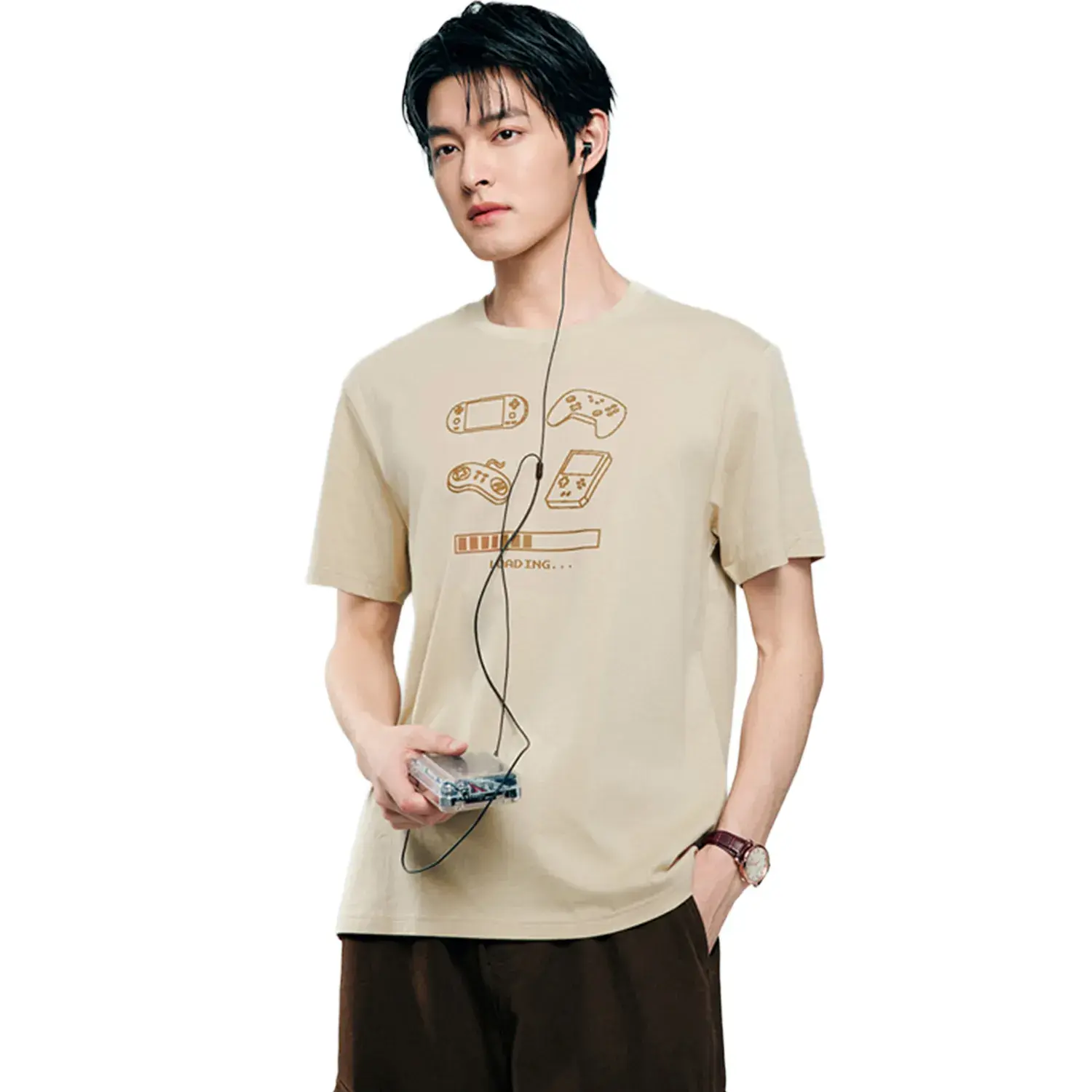 giordano menscottonjerseycrewneckregularprintedteedeepapricotkhaki mkp1093133133 1