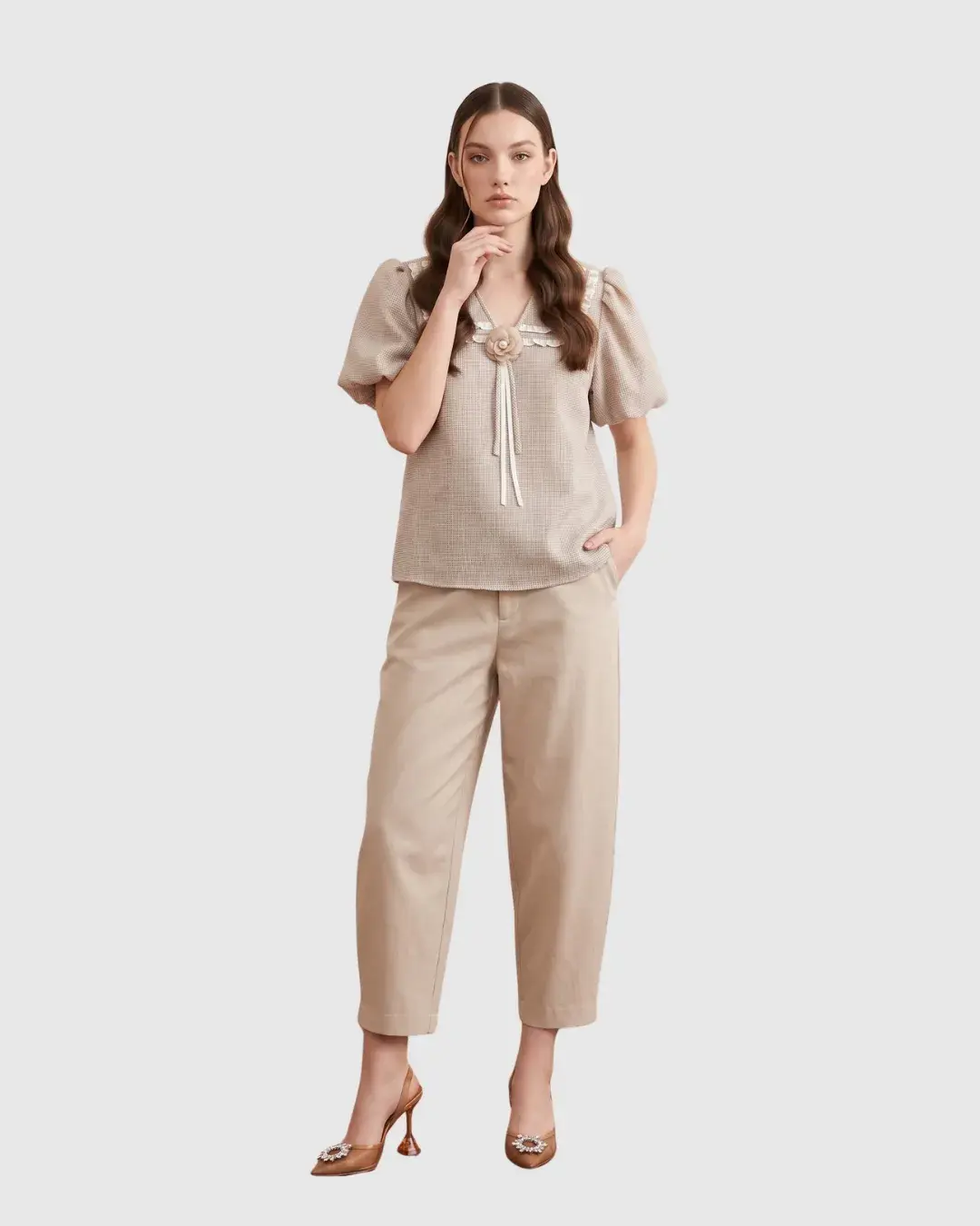 veroniqa womenblouseshortsleeveschiffondobbybeige mkp1093263983 2