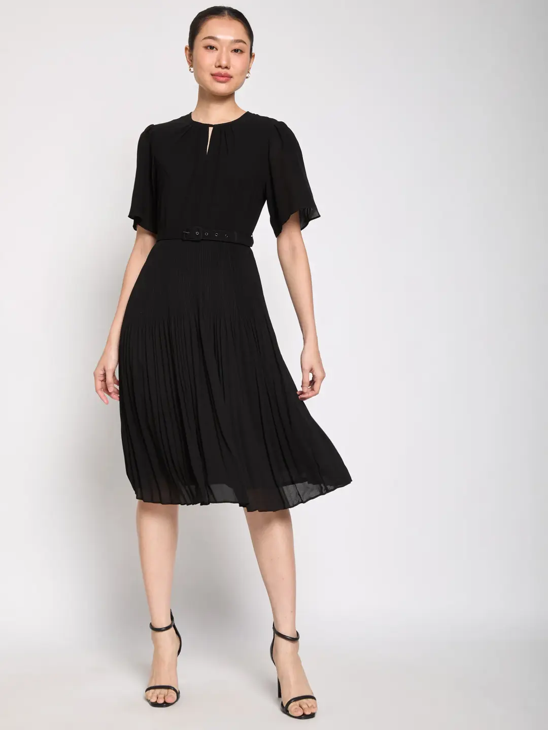expressions mididressroundneckbellsleeveswithpleatskirt2607ecdr042black cds31011358 1